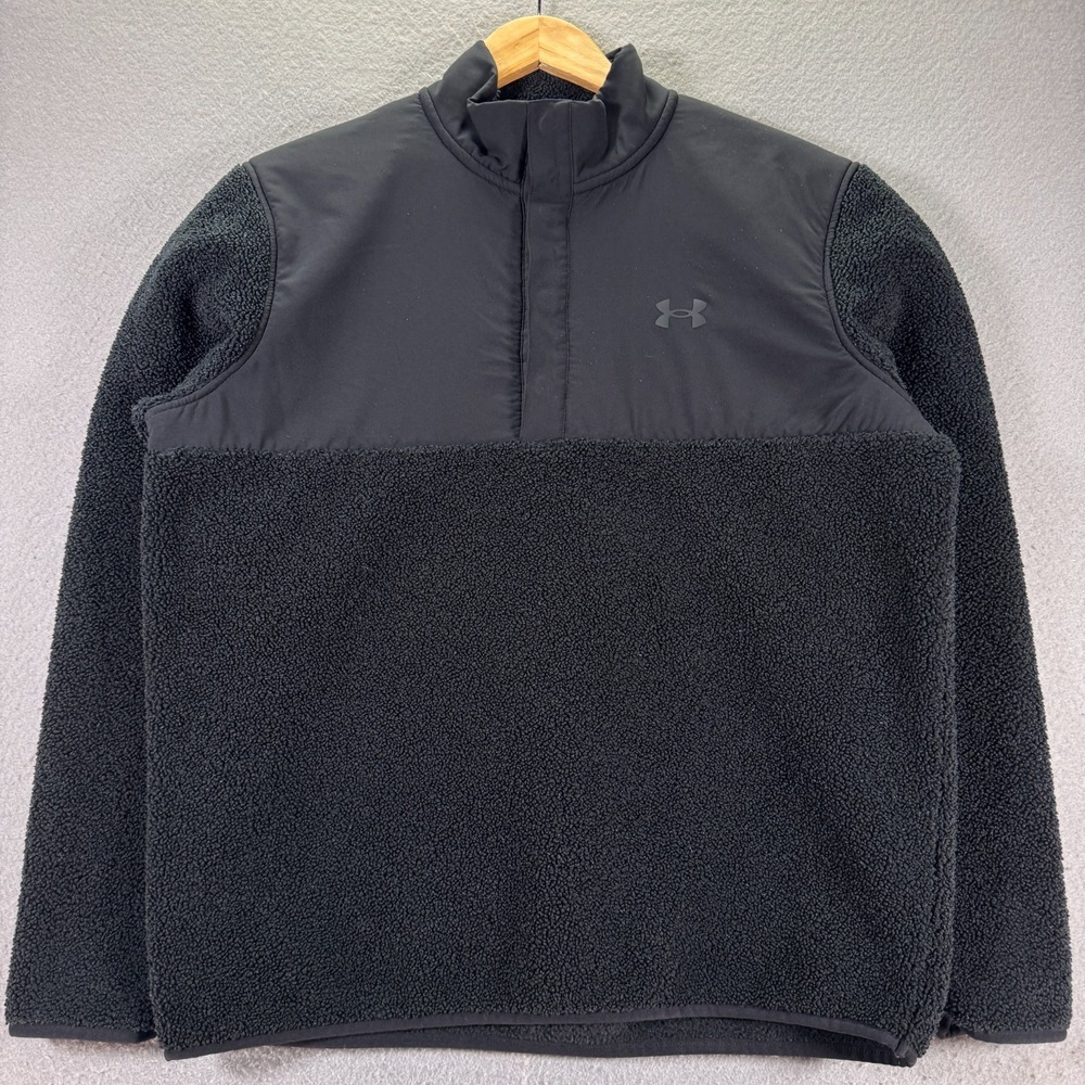 Under Armour Snap Fleece Jacket Men Large Loose Black Golf Comfort Sportswear